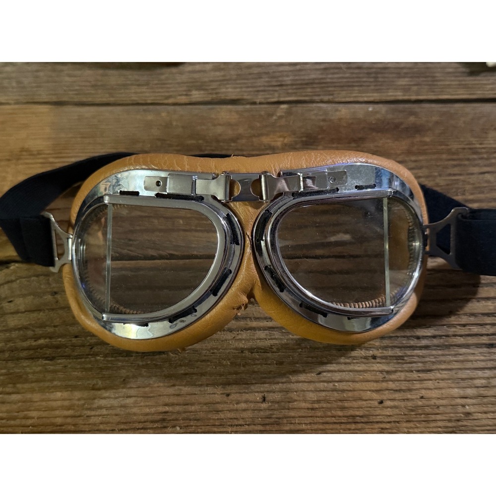 VTG Unbranded Aviator Goggles Motorcycle Steampunk Brown Tan One Size Clear Lens